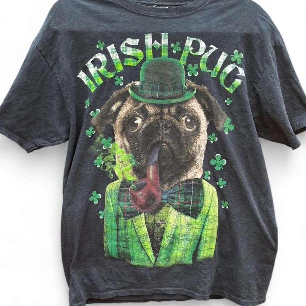 Vintage Lucky Tee Shirt “Irish Pug” Graphic T-Shirt – Men’s Large